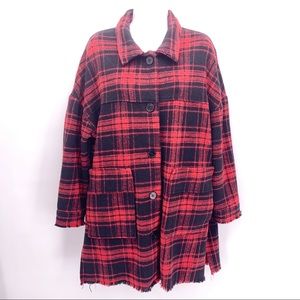 Hyfve Hyfve Hyfve Red and Black Plaid Button Down Shirt Jacket Size Medi…